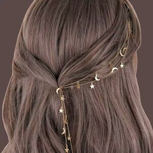 Gold Moon Star Celestial Hair Chain Accessories 21”